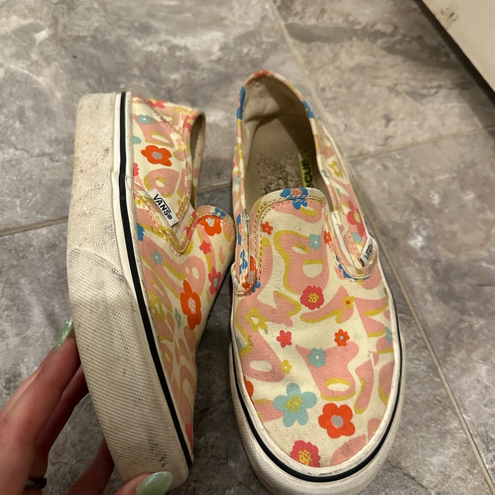 Vans  Floral Slip-On Sneakers - Pink and Orange